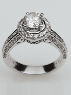 14k White Gold Halo Pave Semi Mount Engagement Ring