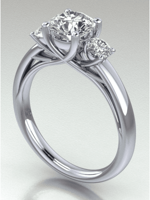 Crossed Head Three Stone Engagement Ring