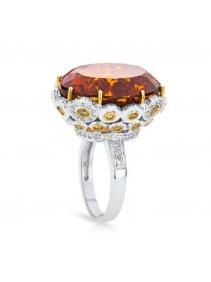 Mandarin Garnet and Halo Diamond Ring