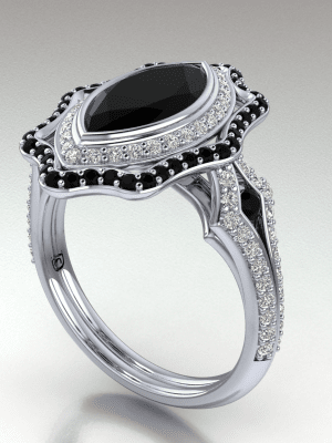 Marquise Cut Black Diamond Engagement Ring