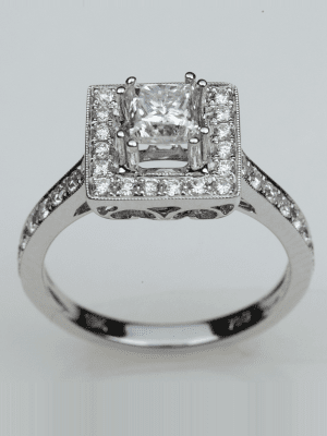 Square Halo Semi Mount Engagement Ring 