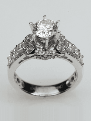 Vintage Semi Mount Engagement Ring in 18k White Gold