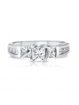 Princess Cut Three Stone Engagement Ring in 14k White Gold