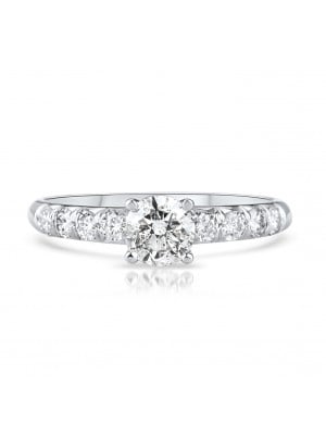 Round Cut Diamond Side Stone Engagement Ring