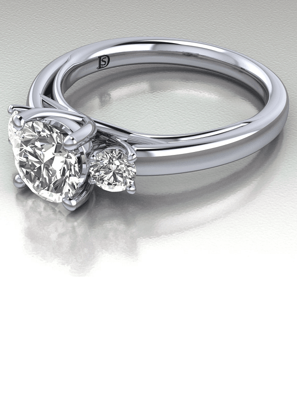 Crossed Head Three Stone Engagement Ring