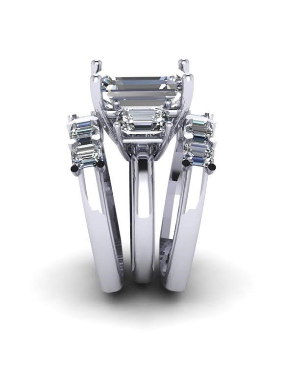 Emerald Cut Three-Stone Wedding Set With 2 Matching Curved Bands