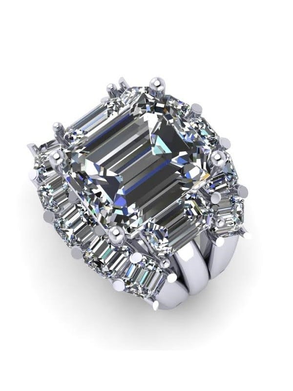 Emerald Cut Three-Stone Wedding Set With 2 Matching Curved Bands
