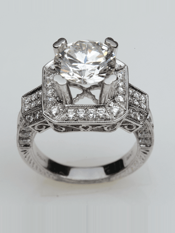 Engraved Semi Mount in 18k White Gold