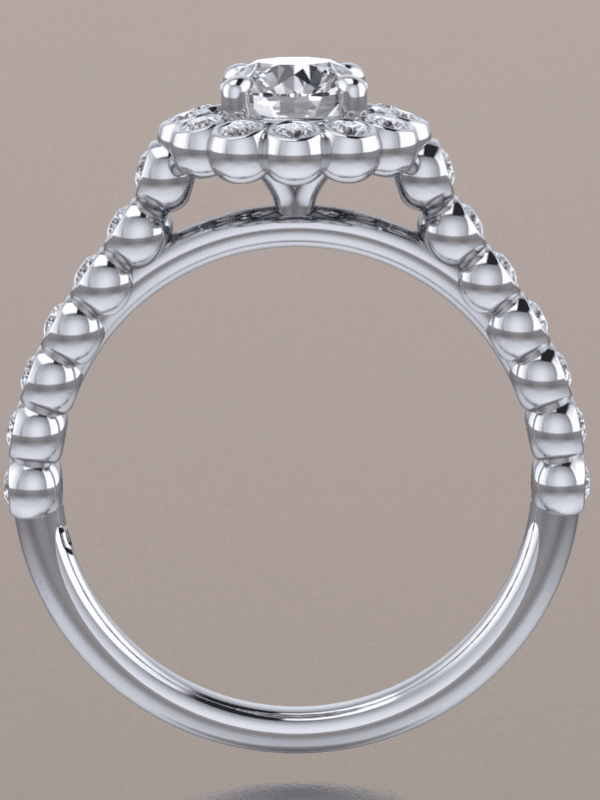Halo Cathedral Engagement Ring with Bezel Set Diamonds