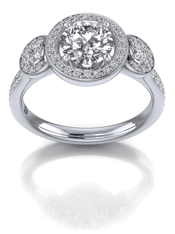 Halo Diamond Engagement Ring with Side Stones