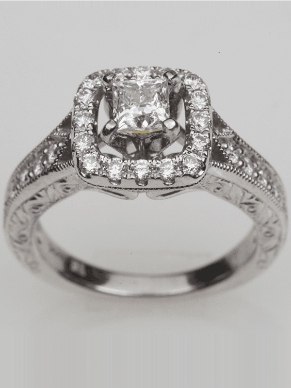 Princess Cut Halo Diamond Engagement Ring in 14k White Gold