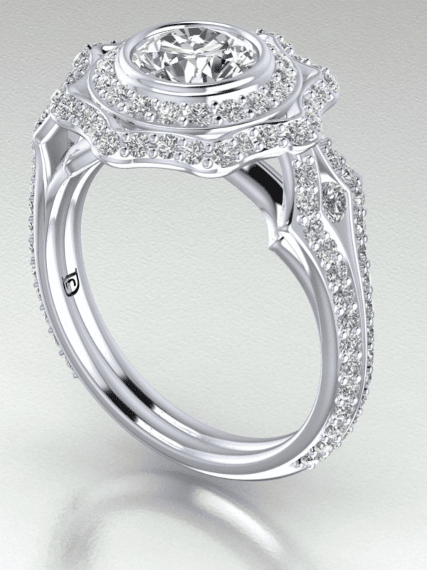 Scalloped Halo Engagement Ring