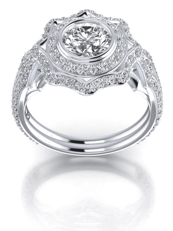 Scalloped Halo Engagement Ring