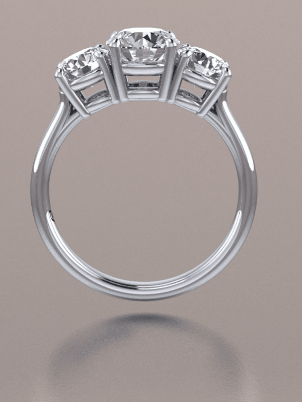 Three-Stone 4-Prong Engagement Ring in 18k White Gold