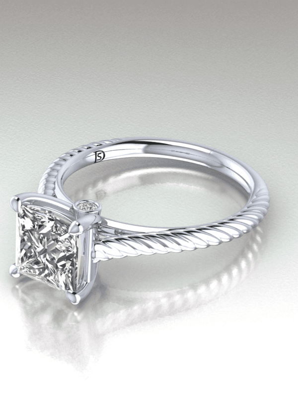 Twisted Rope Solitaire Engagement Ring in 18k White Gold