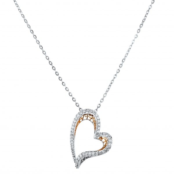 Two-Tone Heart Pendant Necklace